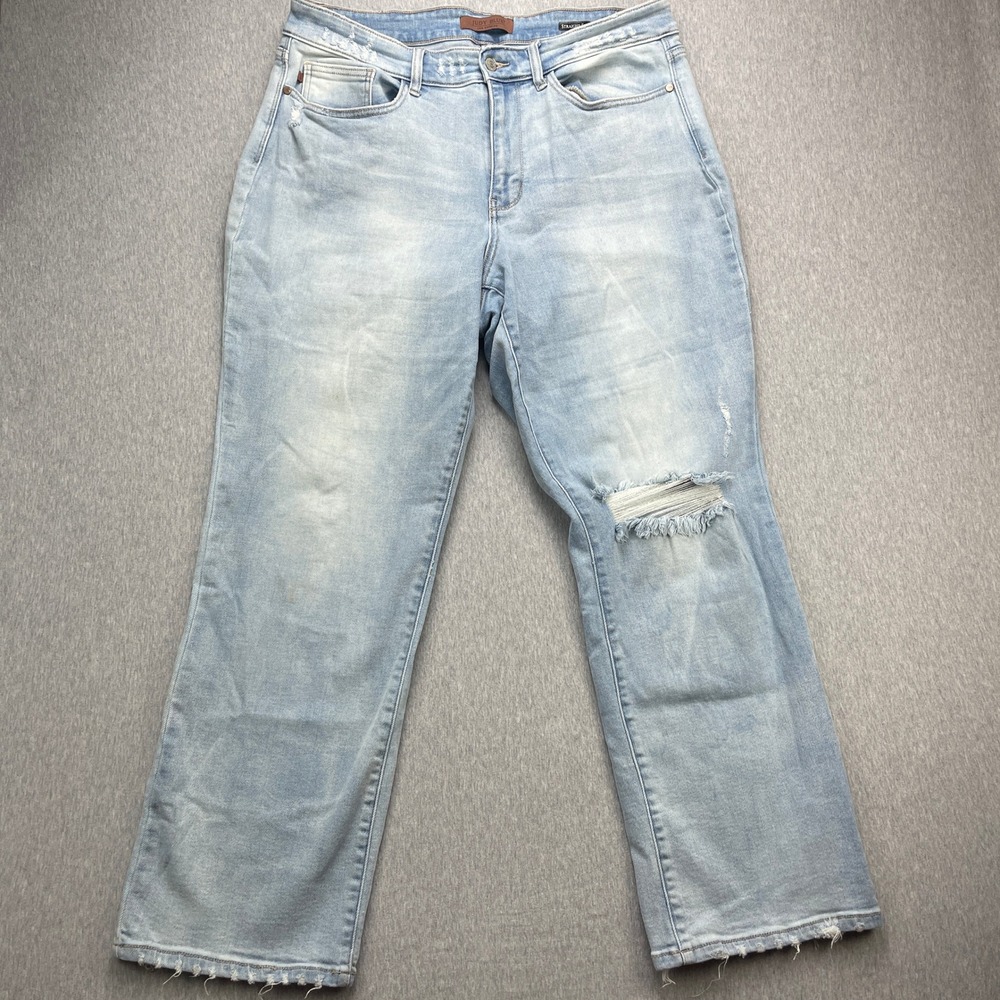 Judy Blue Womens 16W High Rise Straight Leg Jeans Light Wash Distressed Stretch